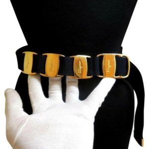 Salvatore Ferragamo VARA Navy Blue Leather Belt